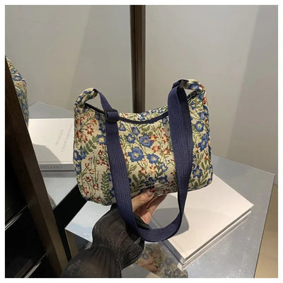 Women Small Underarm Bag Chinese Style Shoulder Bag Versatile Literary Prints Cloth Crescent Pack Portable Women's Handbags