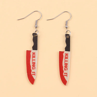 Halloween Earrings Funky Spooky Quirky Earrings Bloody Knife Axe Dangle Earrings Creepy Acrylic for Women Girls Jewelry Gifts