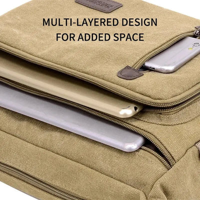 Canvas Shoulder Bag Bottle Men Women Casual Simple Fashion Retro Crossbody Cross Square Multi Layered