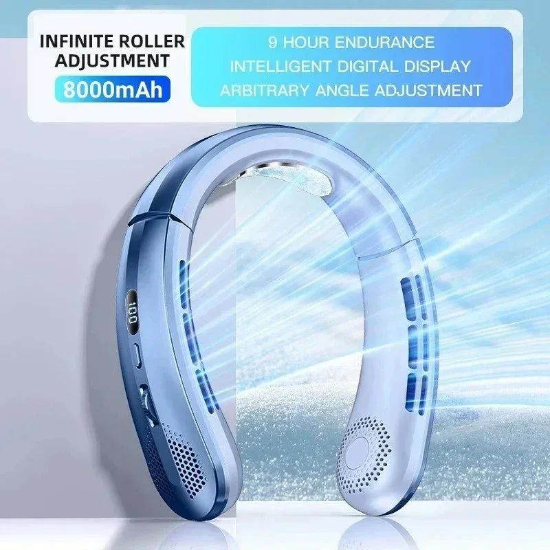 Xiaomi 8000mAh USB Neck Fan Portable Bladeless Mini Rechargeable Silent LED Digital Display Electric Air Cooler