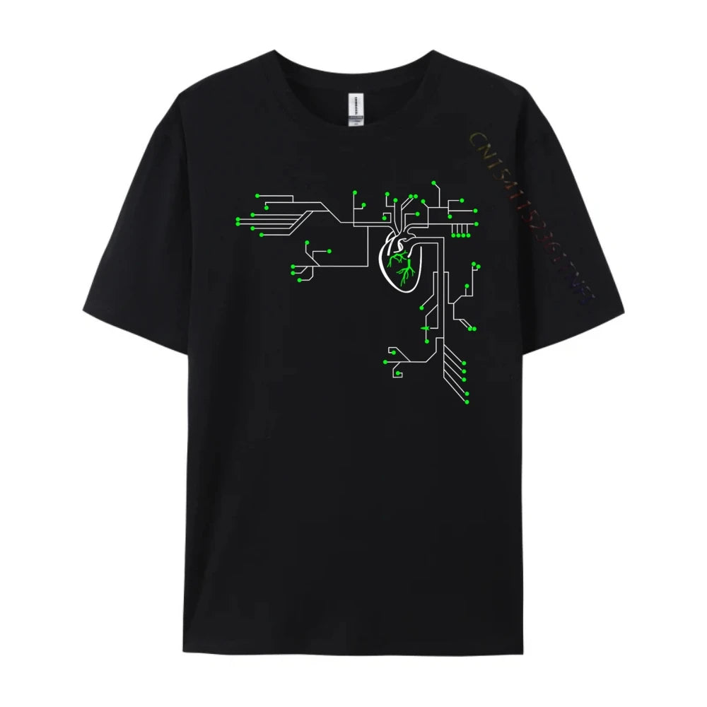 Digital Heart Computer Chip Circuit Electronics Geek Black Graphic T Shirts Designer Clothes Men Thanksgiving