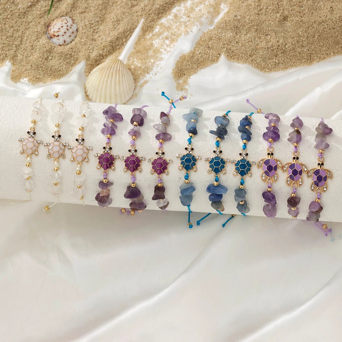 12 Bohemian Exquisite Turtle Stone Bracelet Set Suitable for Summer Beach Vacation