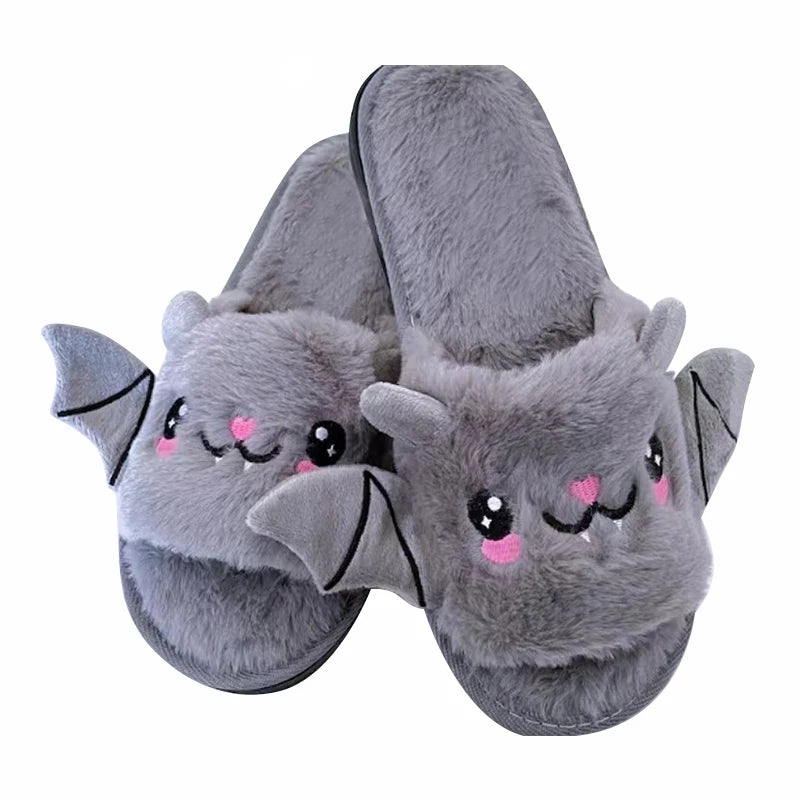 Halloween New Bat Plush Shoes Lightweight Home Fuzzy Slippers Women Men Flip Flops Cartoon Kid Adults Flat Slides for Party - The world bestselling 