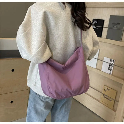 Women Girls Crossbody Shoulder Bags Fashionable Solid Color Nylon Bags Tote Bag Outdoor Travel Ultra-large Capacity Bags