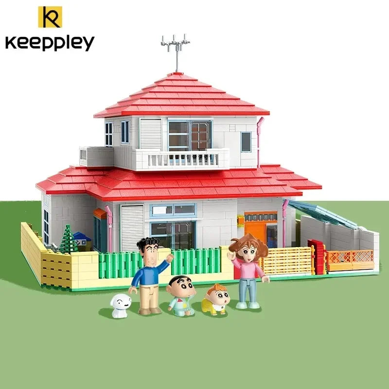 Keeppley Classic Anime Cartoon Crayon Shin-chan Street View Building Blocks House Cat Bus Xiaoxin's Room Bricks Sets  Kids Toys