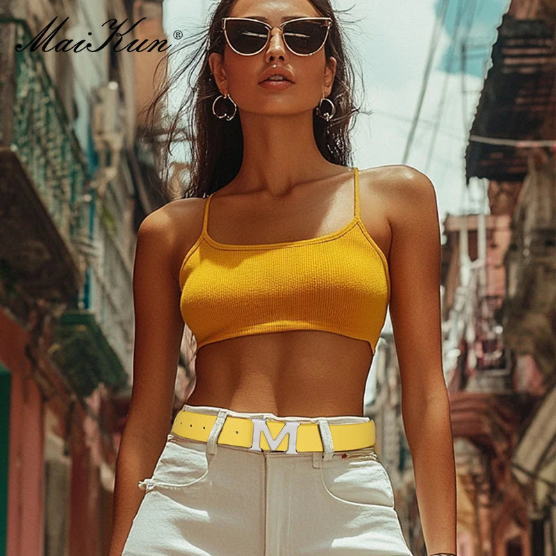 Maikun Women’s Leather Belts Removable Letter M Plate Buckle  High Quality PU Leather Belt  For Jeans Dress Halloween - The world bestselling 