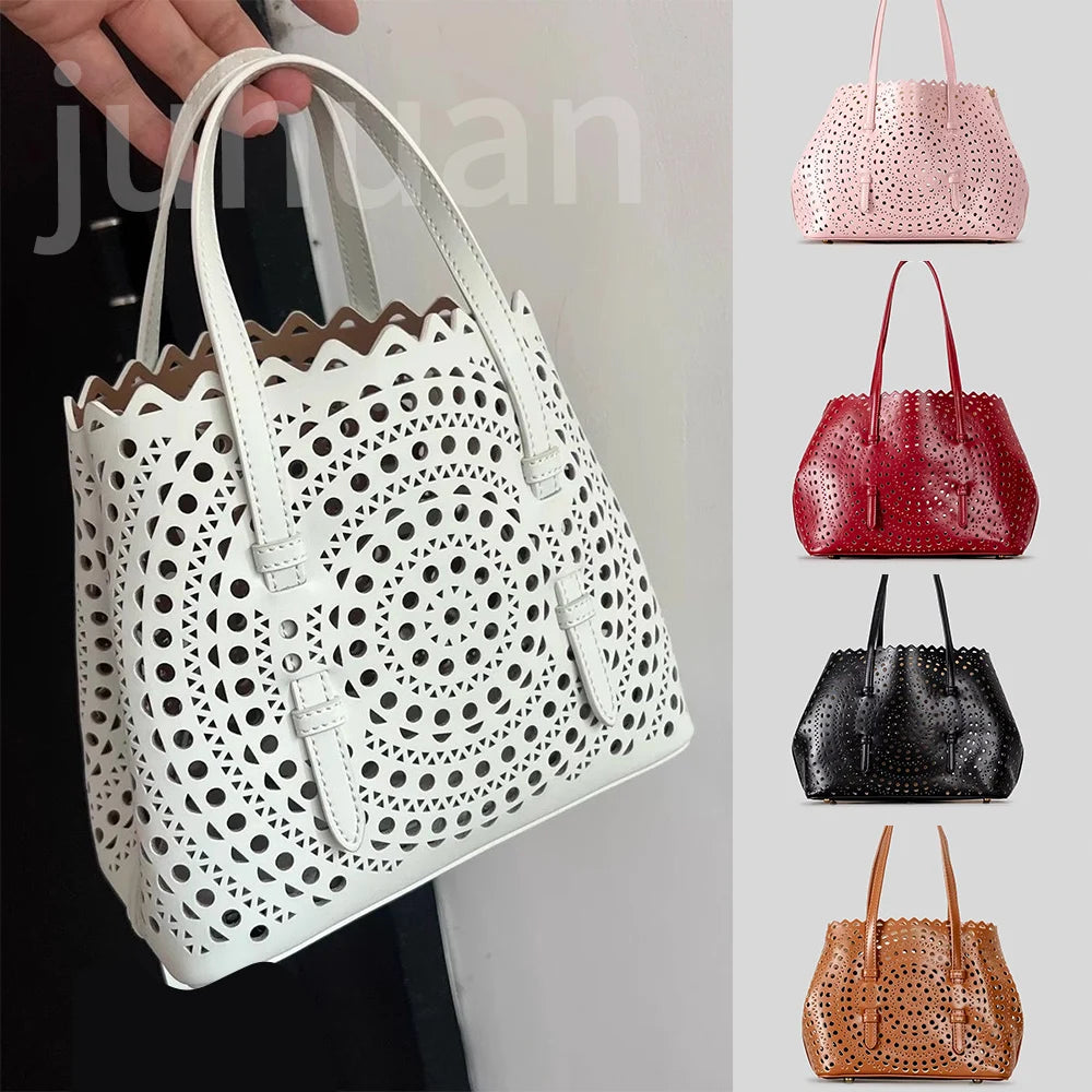Women's Designer Brand Luxury Round Wave Large Capacity Shopping Tote Handbag Carved Basket Lady Shoulder Crossbody Mother Bag