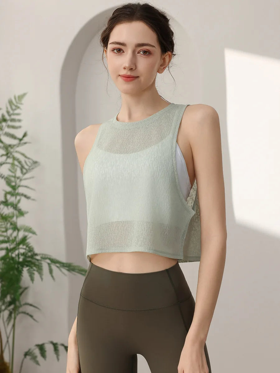 Sports Vest, Women's Chiffon Breathable Loose Running Sleeveless Cover Up, Fitness Suit Top, Summer - The world bestselling 