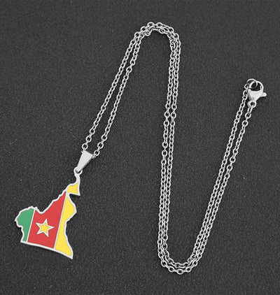 Stainless Steel Enamel Cameroon Map Flag Necklace Unisex Couple Ethnic Patriotic Jewelry Gift Hot Sale European Style