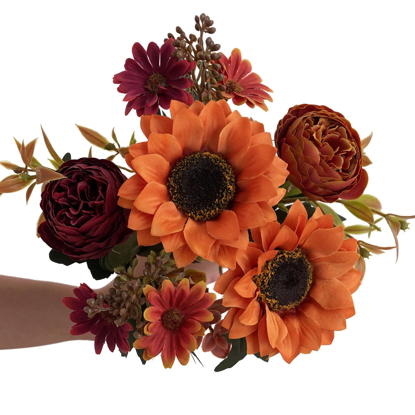 5pcs autumn artificial sunflowers, peonies & daisy. Great for home room wedding  Thanksgiving, Halloween，Indoor，outdoor decor