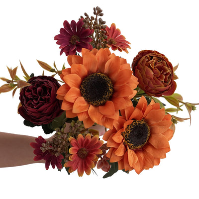 5pcs autumn artificial sunflowers, peonies & daisy. Great for home room wedding  Thanksgiving, Halloween，Indoor，outdoor decor