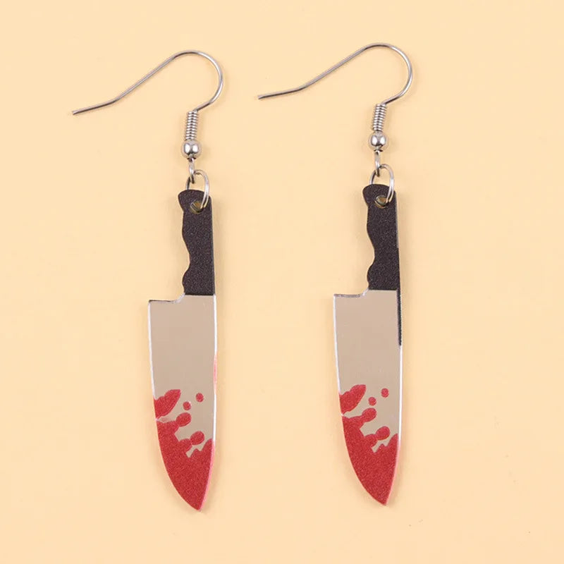 Halloween Earrings Funky Spooky Quirky Earrings Bloody Knife Axe Dangle Earrings Creepy Acrylic for Women Girls Jewelry Gifts
