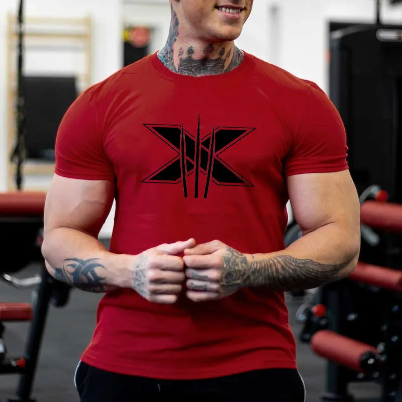 Men's Gym Fitness Clothing Man Cotton Sports Short Sleeve T-shirt Running Training Slim Printed Shirt Sweatshirt Casual Tops - The world bestselling 