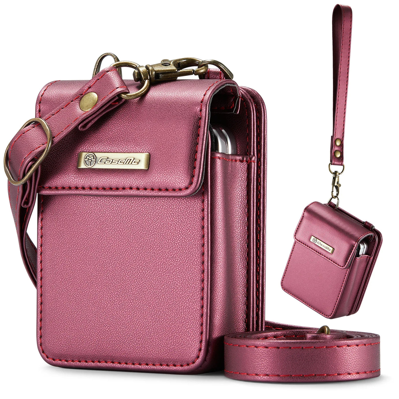 2 in 1 Crossbody Bag Case For Samsung Galaxy Z Flip6 Z Flip 5 Z Flip4 3 Screen Protector Luxury Leather Finger Ring Holder Cover