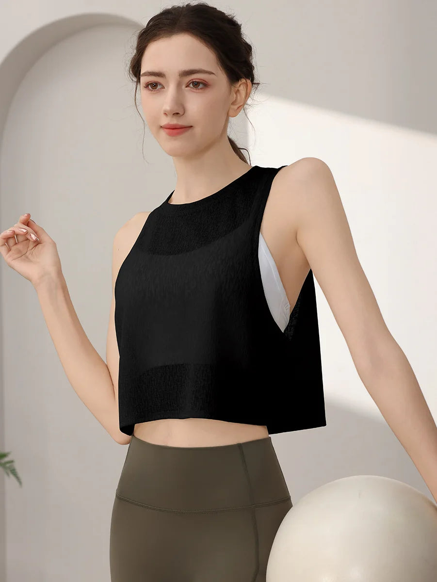 Sports Vest, Women's Chiffon Breathable Loose Running Sleeveless Cover Up, Fitness Suit Top, Summer - The world bestselling 