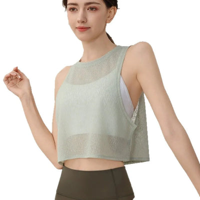 Sports Vest, Women's Chiffon Breathable Loose Running Sleeveless Cover Up, Fitness Suit Top, Summer - The world bestselling 