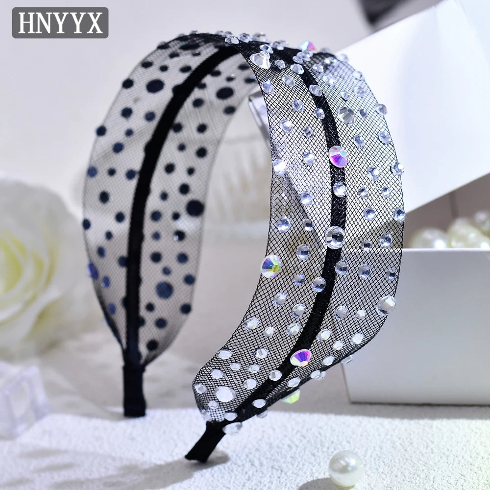 HNYYX Shiny Rhinestone Wide Mesh Baroque Hair Accessories Fashionable Hair Piece Wedding Party Headwear for Women A66