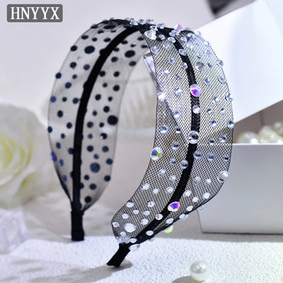 HNYYX Shiny Rhinestone Wide Mesh Baroque Hair Accessories Fashionable Hair Piece Wedding Party Headwear for Women A66