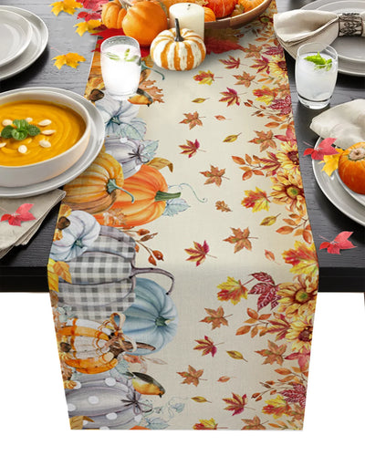 Thanksgiving Autumn Pumpkin Maple Leaf Dining Table Runner Wedding Decor Linen Table Runner Dining Table Christmas Decoration