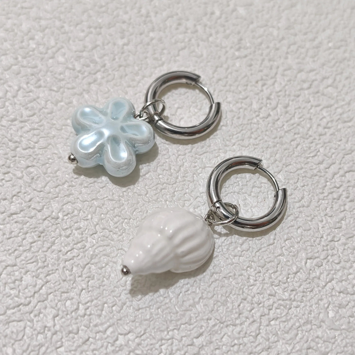 Stylish Elegant Sweet Biue Ceramic Heart Shape Pendant Earrings for Women Stainless Steel Double Ring Ear Cuffs Charm Jewelry