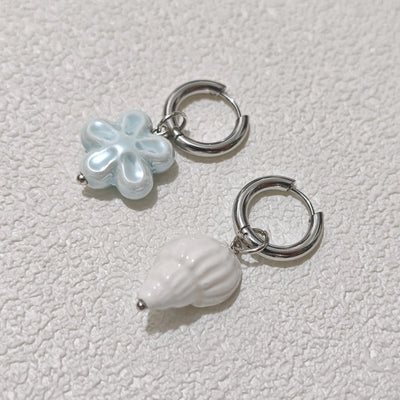 Stylish Elegant Sweet Biue Ceramic Heart Shape Pendant Earrings for Women Stainless Steel Double Ring Ear Cuffs Charm Jewelry