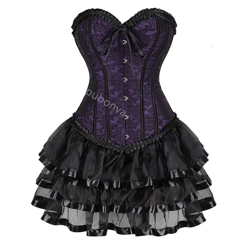 Corset Dress Tutu Skrits Set Overbust With Lace Costume Party Sexy Burlesque Ladies Outfit Plus Size Gothic Halloween Red Black - The world bestselling 
