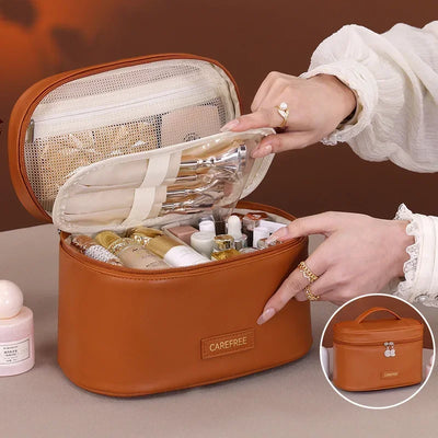 Portable Makeup Brush Organizer Foldable Multi-Pocket Cosmetic Bag for Women, Perfect for Travel, Daily Use & Bathroom Storage