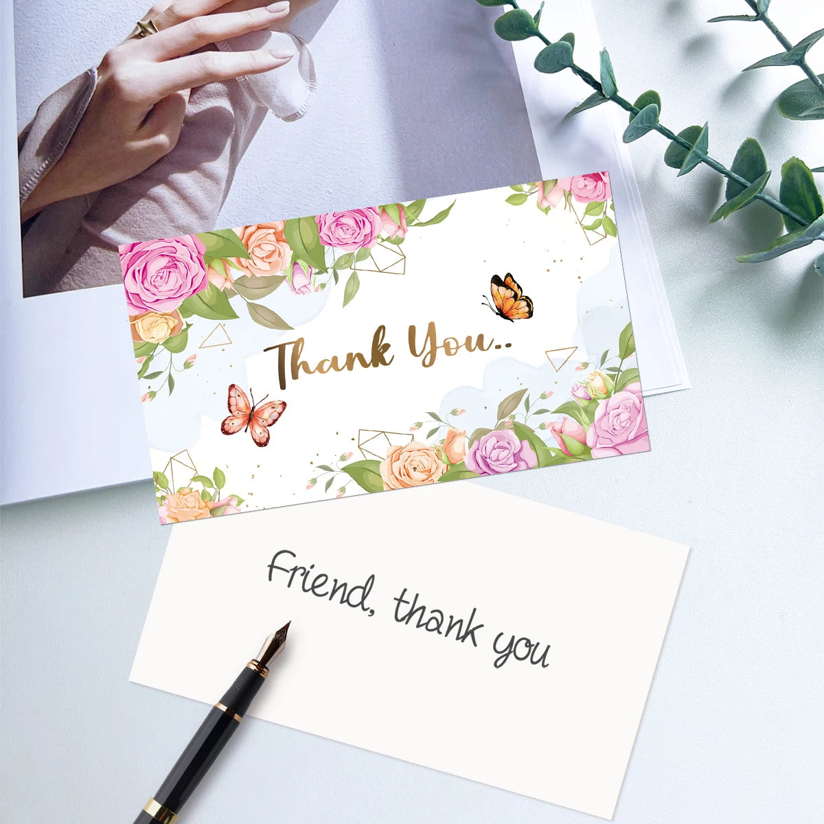 50pcs Flower Butterfly Design Thank You Card For Greeting Message Supporting Business Package Decor Order Shopping Purchase Card