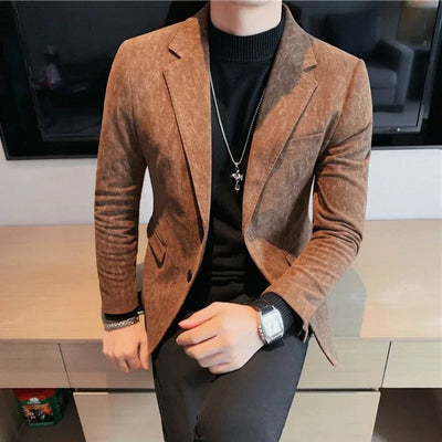Man Suits and Blazers Single Breasted New In Coats Clothing Handsome Elegant Corduroy Jacket for Men Spring Clothes Fashionable - The world bestselling 