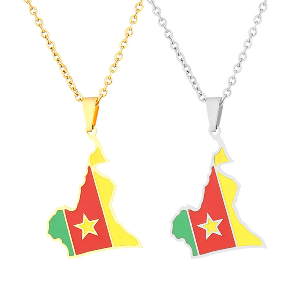 Stainless Steel Enamel Cameroon Map Flag Necklace Unisex Couple Ethnic Patriotic Jewelry Gift Hot Sale European Style