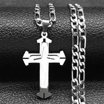 Christian Cross Pendant Necklace for Women Men Stainless Steel Gold Color Punk Religion Luxury Chain Jewery collar 8228-QKC