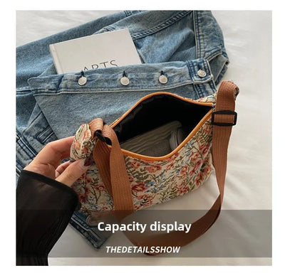 Women Small Underarm Bag Chinese Style Shoulder Bag Versatile Literary Prints Cloth Crescent Pack Portable Women's Handbags
