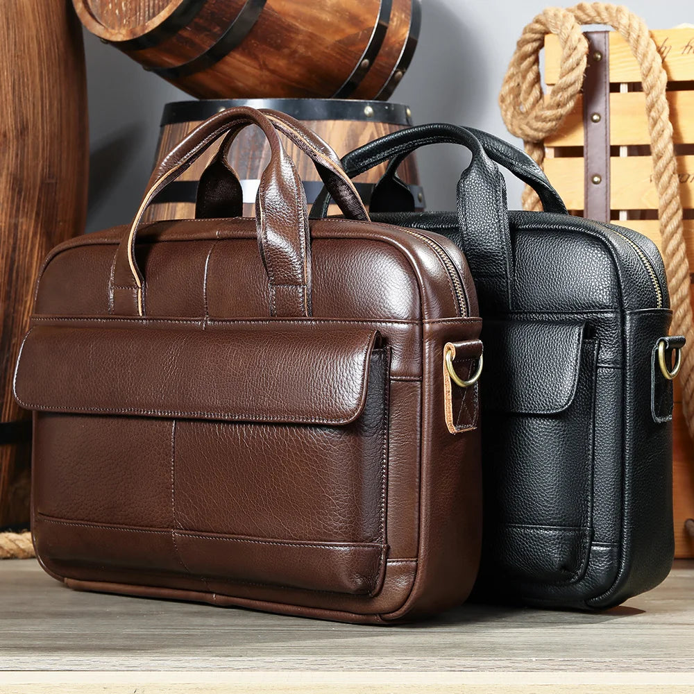 Men's Briefcase Leather Large Capacity Computer Business Shoulder Crossbody Bag Casual Cowhide Handbag For Men