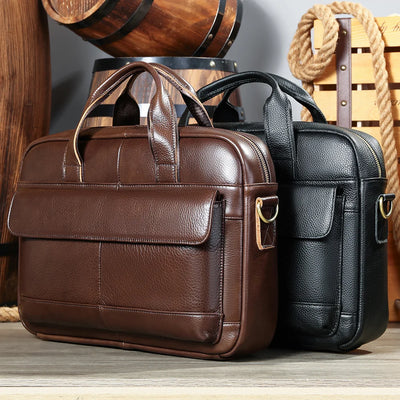 Men's Briefcase Leather Large Capacity Computer Business Shoulder Crossbody Bag Casual Cowhide Handbag For Men