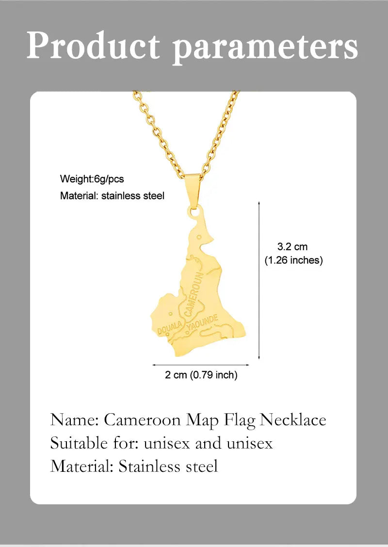 Stainless Steel Enamel Cameroon Map Flag Necklace Unisex Couple Ethnic Patriotic Jewelry Gift Hot Sale European Style