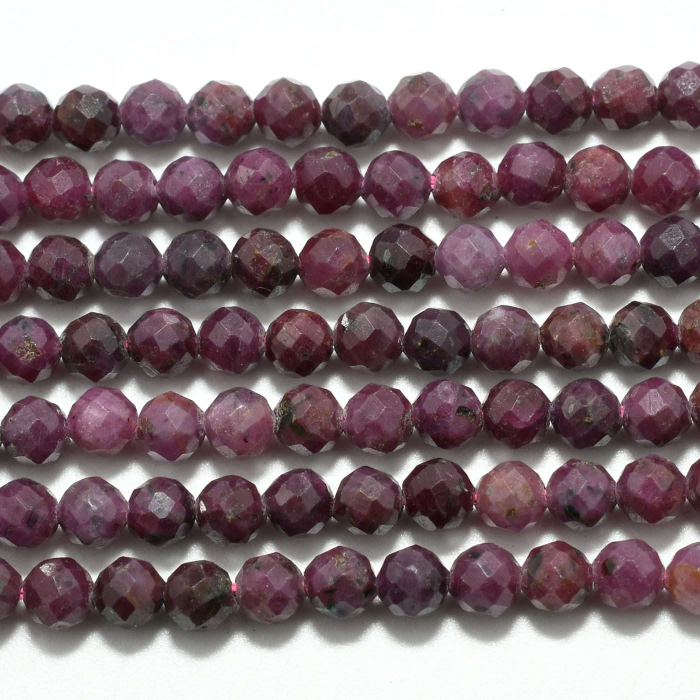 Natural Dark Ruby From India Faceted Round Beads 3.4mm