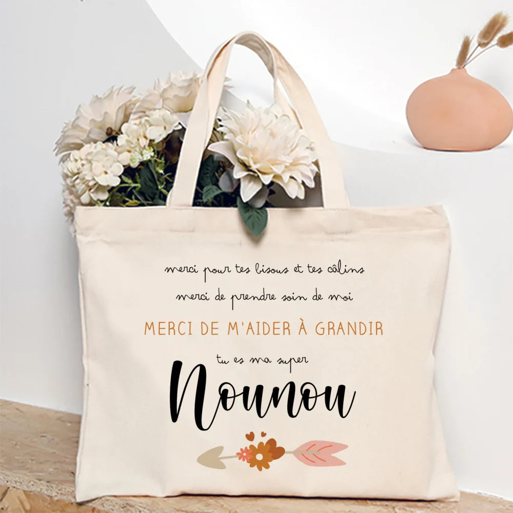 Love You Nanny Thank You for This New Year Print Women Tote Bag Shopping Bags Female Shoulder Bag Travel Handbag Gift for Nounou