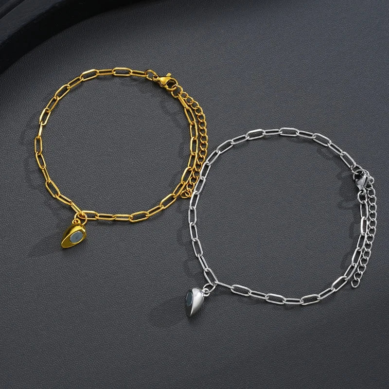 2Pc Love Magnet Metal Bracelet for Couples Simple and Personalized Adjustable Design Give Friends Anniversary Jewelry Gifts