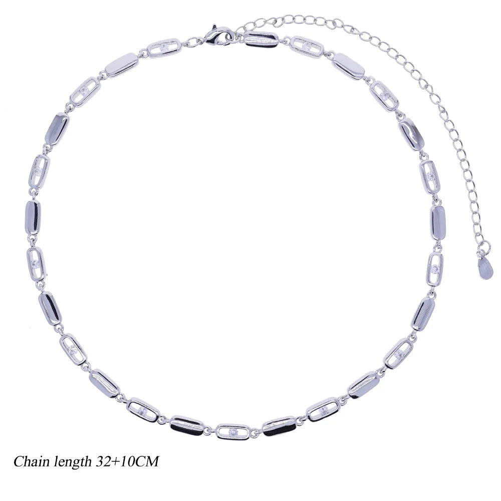 2025 new fashion gold color ladies inlaid zircon Y necklace paper clip necklace shiny jewelry