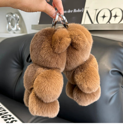 Fashion New Cute Bear Keychain Real Rabbit Fur Bear Doll Pendant Toys Keyring Handbag Charm Ornament Plush Jewelry Gifts
