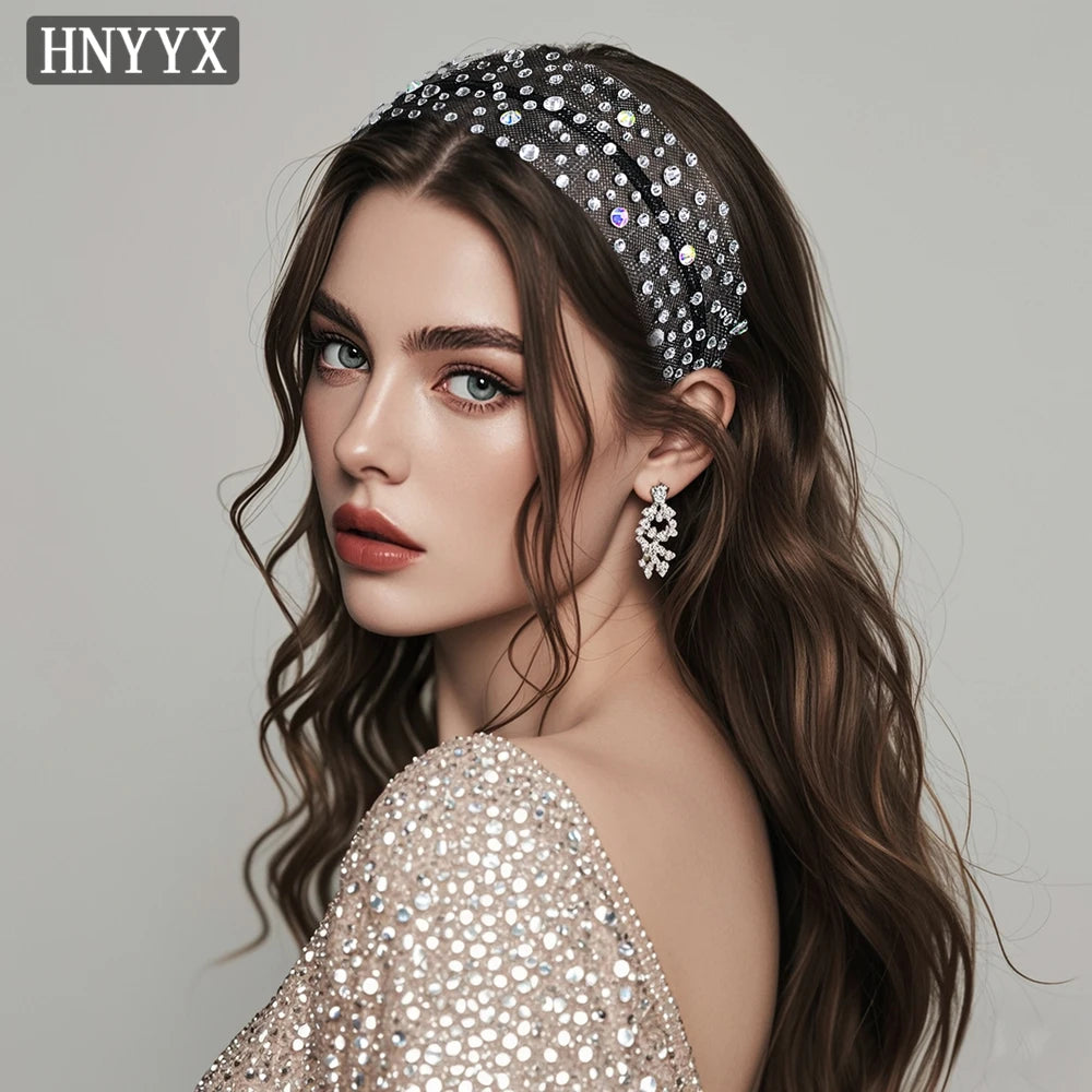 HNYYX Shiny Rhinestone Wide Mesh Baroque Hair Accessories Fashionable Hair Piece Wedding Party Headwear for Women A66