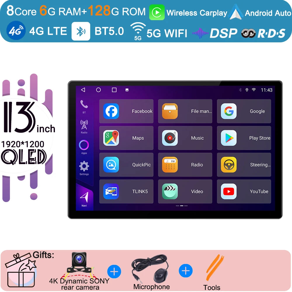 13.3 Inch Android 15 For Seat Leon 3 MK3 2012-2020  Car Radio 5G wifi Stereo Multimedia Player GPS Navigation 1920*1200