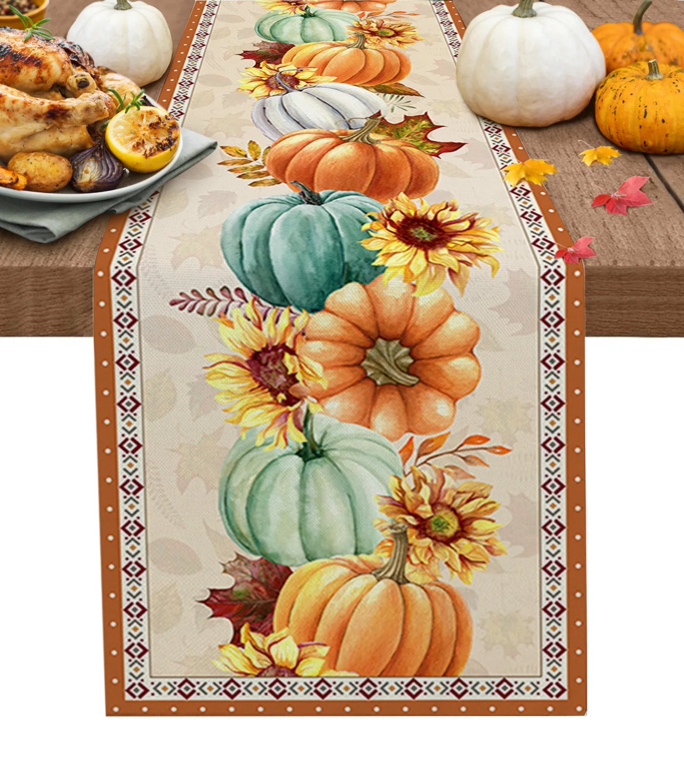 Thanksgiving Autumn Pumpkin Maple Leaf Dining Table Runner Wedding Decor Linen Table Runner Dining Table Christmas Decoration