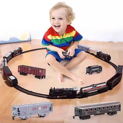 Classical Railway Freight Train Toy Electric Christmas Train Track Set with Light Tracks Model Toys for Kids Gift Children