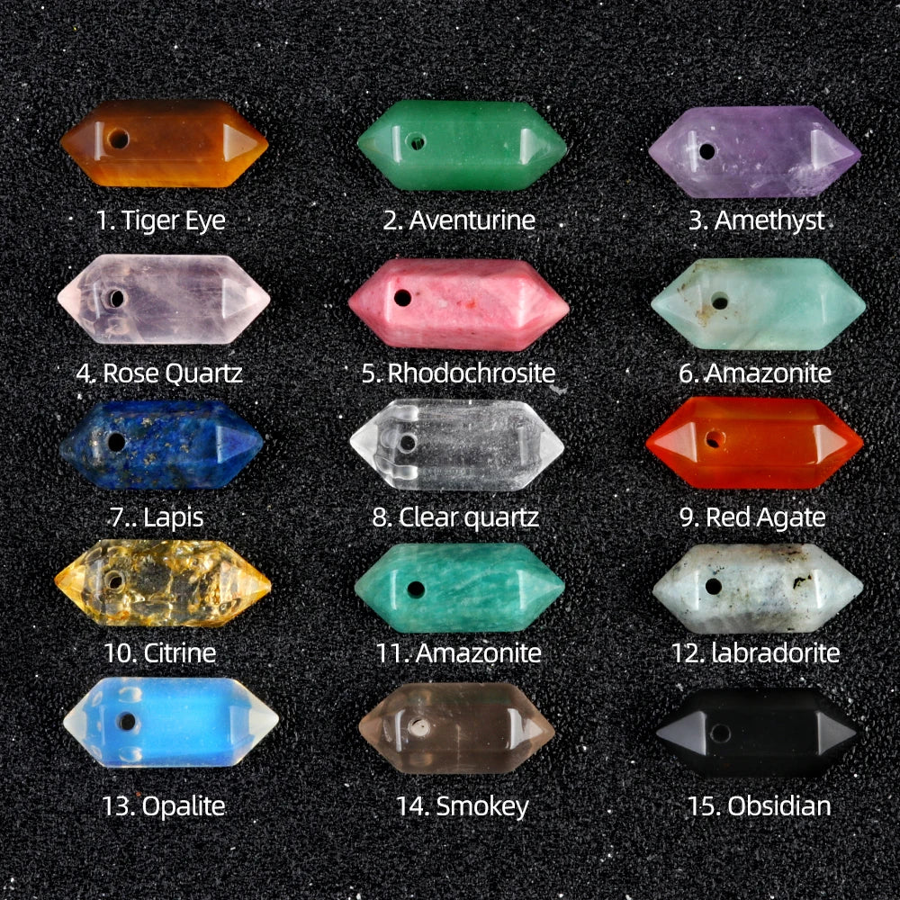 Hexagonal Natural Stone Crystal Tiger Eye Stone Opal Pendant Beads Jewelry Making DIY Necklace Earrings Accessories Gifts