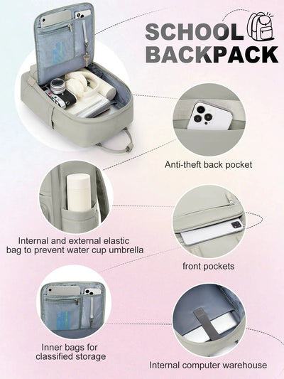 Girl's School Bag Laptop Backpacks Women's Commuter Nylon Informal Backpack, Casual Youth School Bookbag 2024 College Backpack