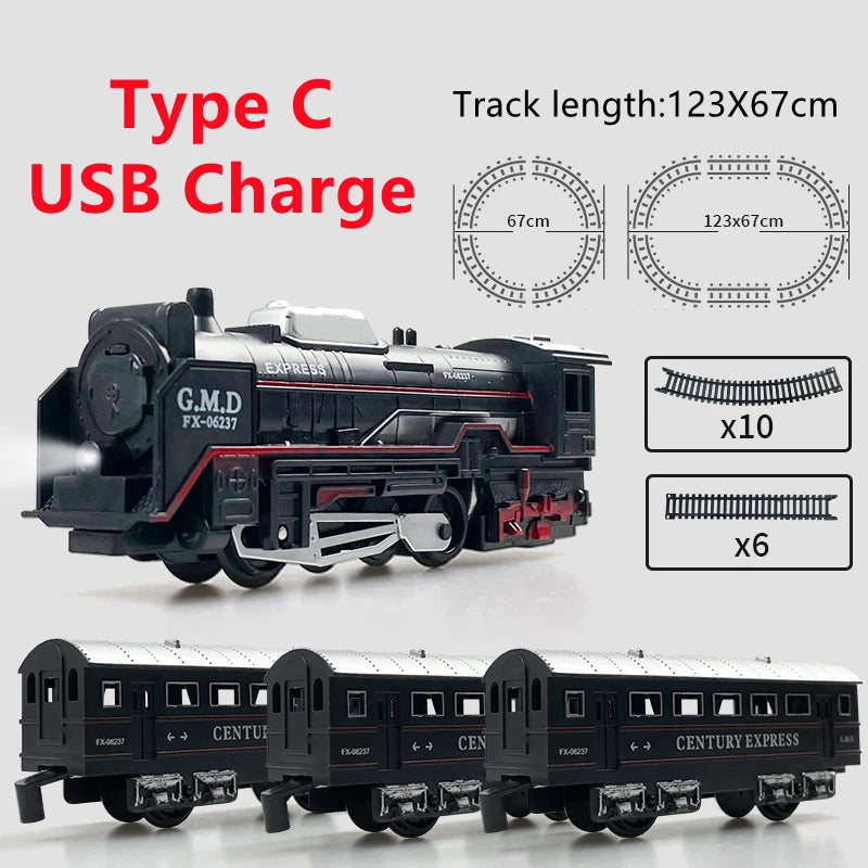 Classical Railway Freight Train Toy Electric Christmas Train Track Set with Light Tracks Model Toys for Kids Gift Children