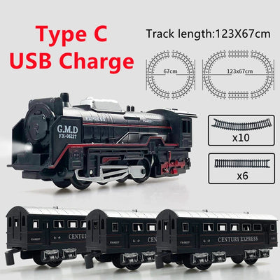 Classical Railway Freight Train Toy Electric Christmas Train Track Set with Light Tracks Model Toys for Kids Gift Children