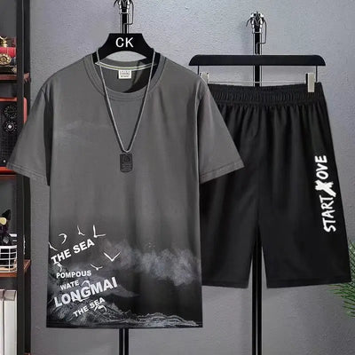 Trendy Suits for men  Men's Summer Shorts Set Gym Outfit Student Short Sleeve Tee 2 Piece Set Tracksuits Men Casual Men Clothing - The world bestselling 