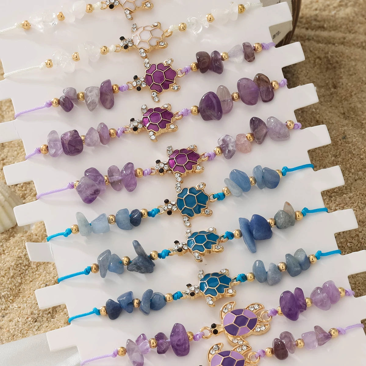 12 Bohemian Exquisite Turtle Stone Bracelet Set Suitable for Summer Beach Vacation